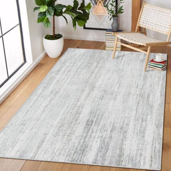 New 3x5 Washable Entryway Rug Grey Low Pile Non-Slip Abstract Carpet for Home